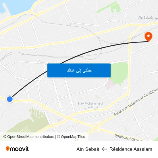 Résidence Assalam to Aïn Sebaâ map