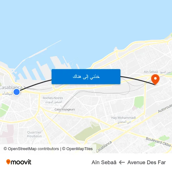 Avenue Des Far to Aïn Sebaâ map