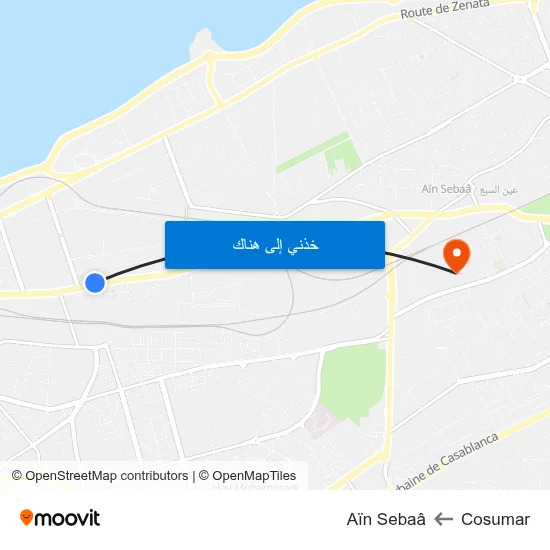 Cosumar to Aïn Sebaâ map