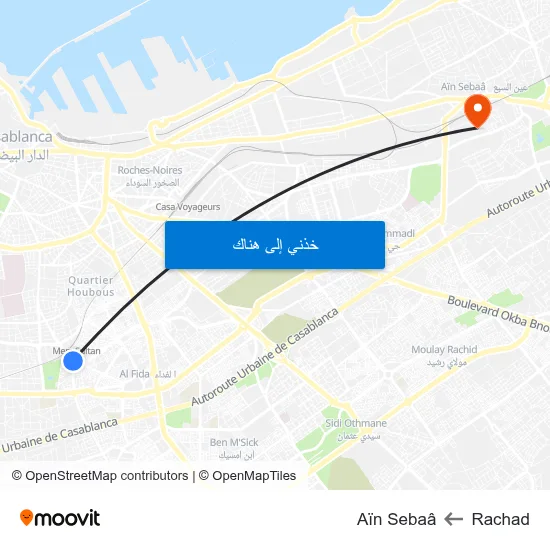 Rachad to Aïn Sebaâ map