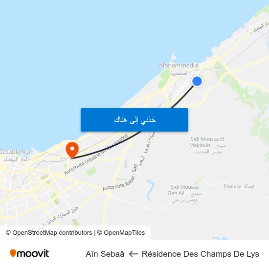 Résidence Des Champs De Lys to Aïn Sebaâ map
