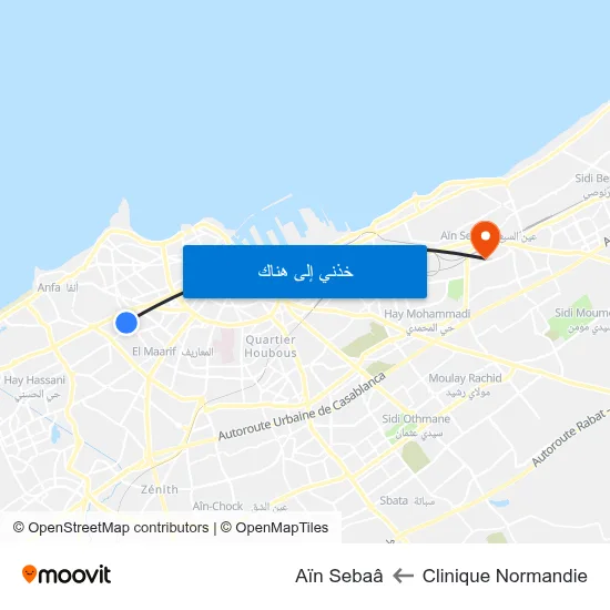 Clinique Normandie to Aïn Sebaâ map