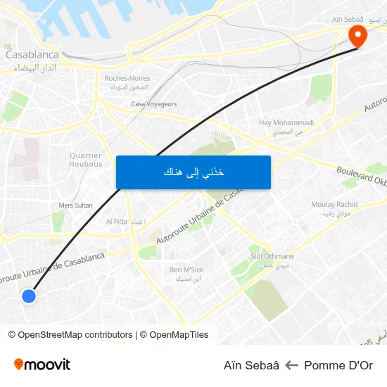 Pomme D'Or to Aïn Sebaâ map