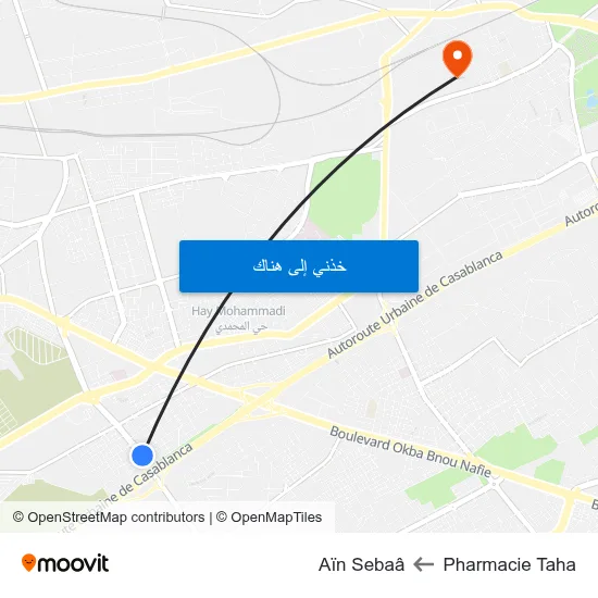 Pharmacie Taha to Aïn Sebaâ map