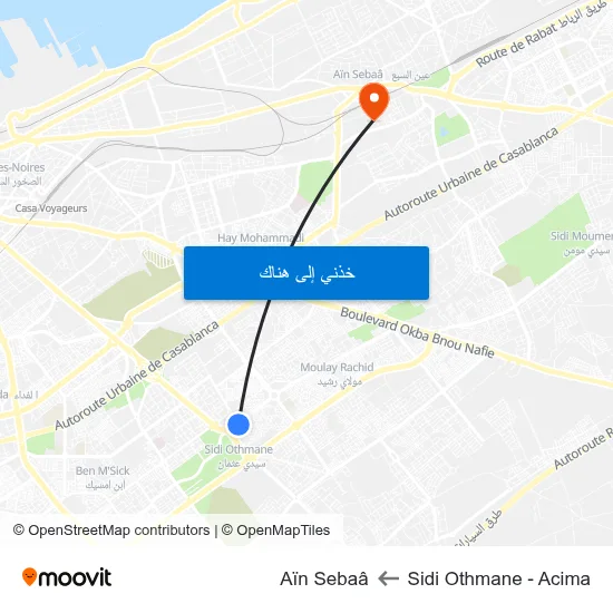 Sidi Othmane - Acima to Aïn Sebaâ map