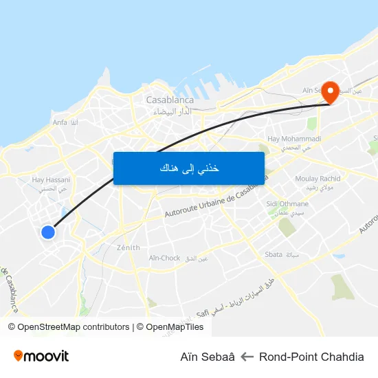 Rond-Point Chahdia to Aïn Sebaâ map