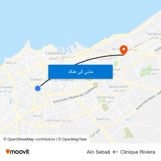 Clinique Riviera to Aïn Sebaâ map