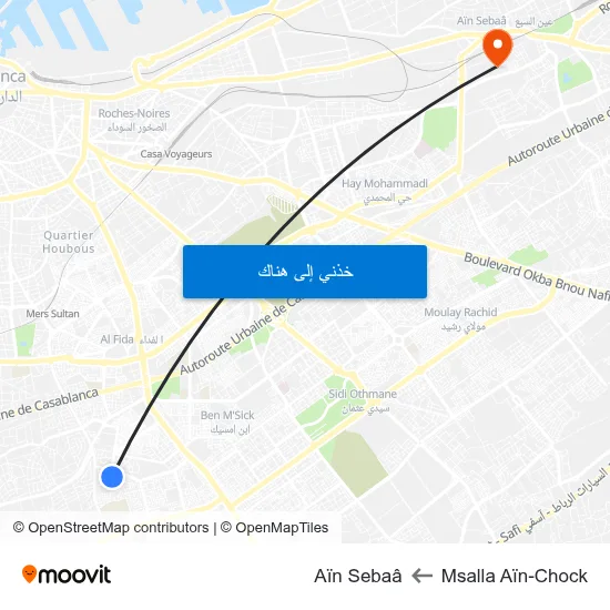 Msalla Aïn-Chock to Aïn Sebaâ map
