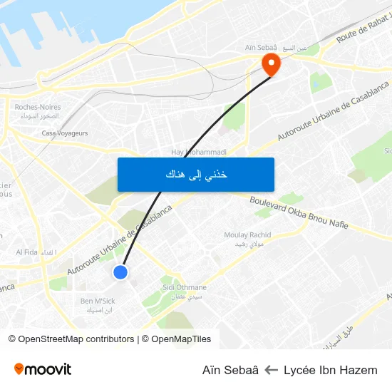 Lycée Ibn Hazem to Aïn Sebaâ map