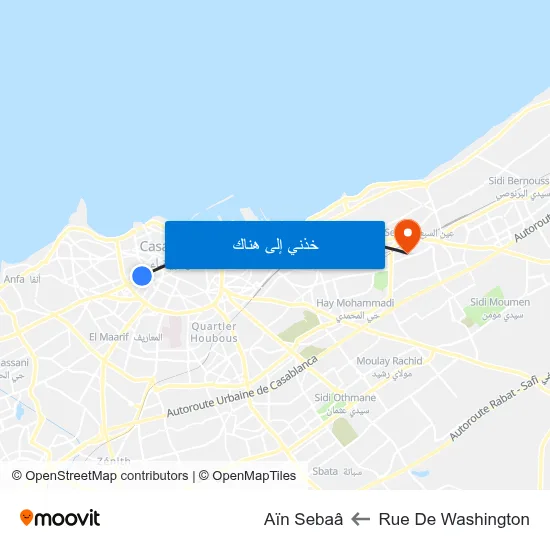 Rue De Washington to Aïn Sebaâ map