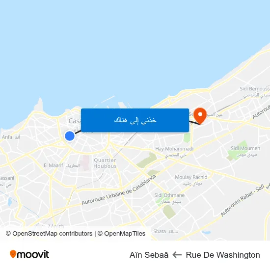 Rue De Washington to Aïn Sebaâ map