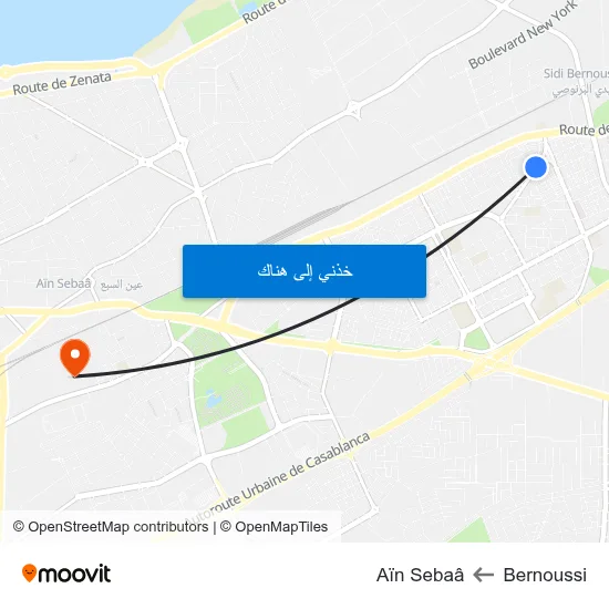 Bernoussi to Aïn Sebaâ map