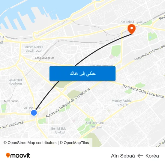 Koréa to Aïn Sebaâ map