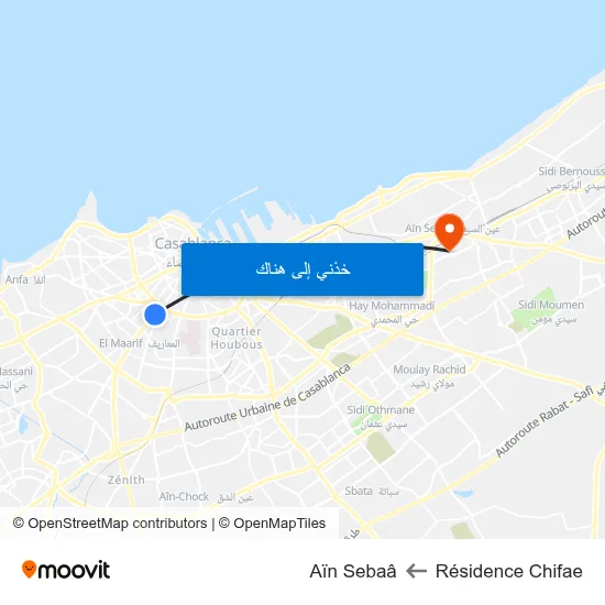Résidence Chifae to Aïn Sebaâ map