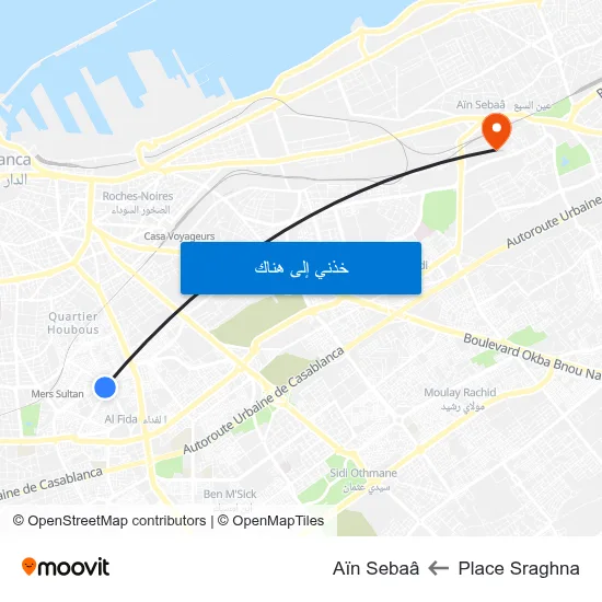 Place Sraghna to Aïn Sebaâ map