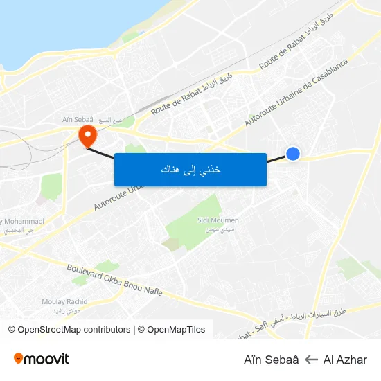 Al Azhar to Aïn Sebaâ map