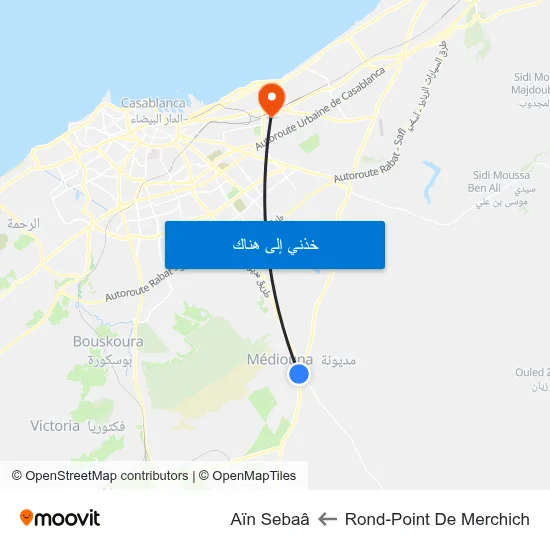 Rond-Point De Merchich to Aïn Sebaâ map