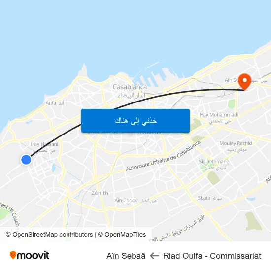 Riad Oulfa - Commissariat to Aïn Sebaâ map