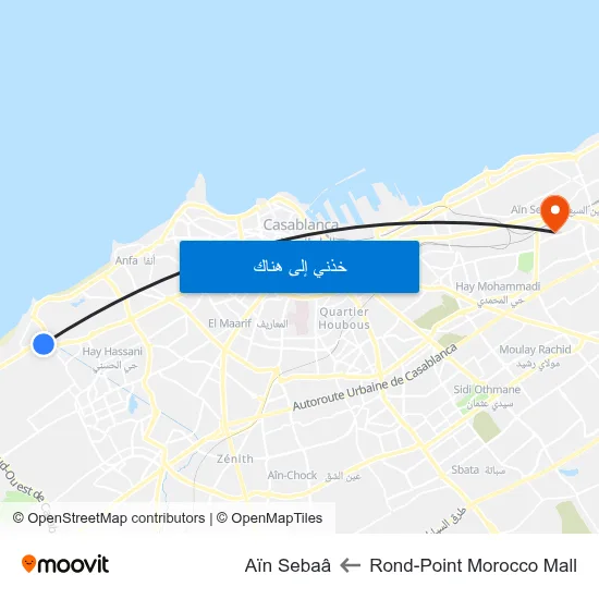 Rond-Point Morocco Mall to Aïn Sebaâ map