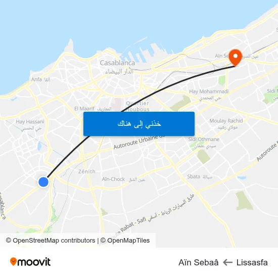 Lissasfa to Aïn Sebaâ map