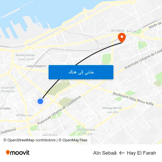 Hay El Farah to Aïn Sebaâ map