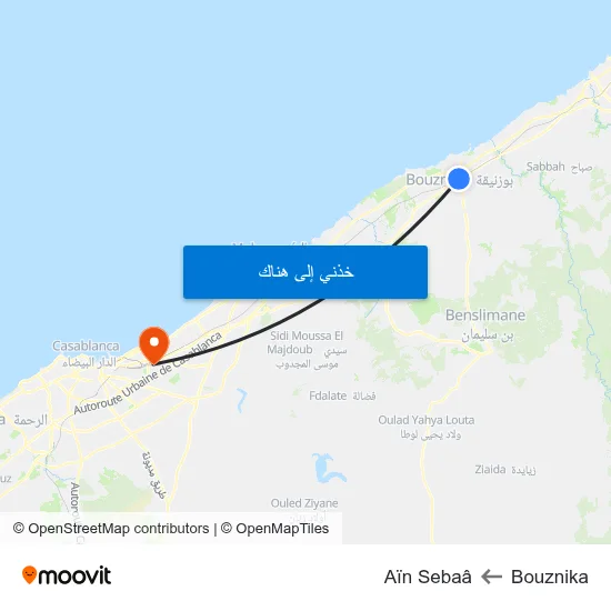 Bouznika to Aïn Sebaâ map