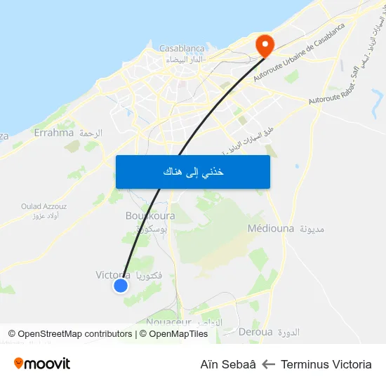 Terminus Victoria to Aïn Sebaâ map