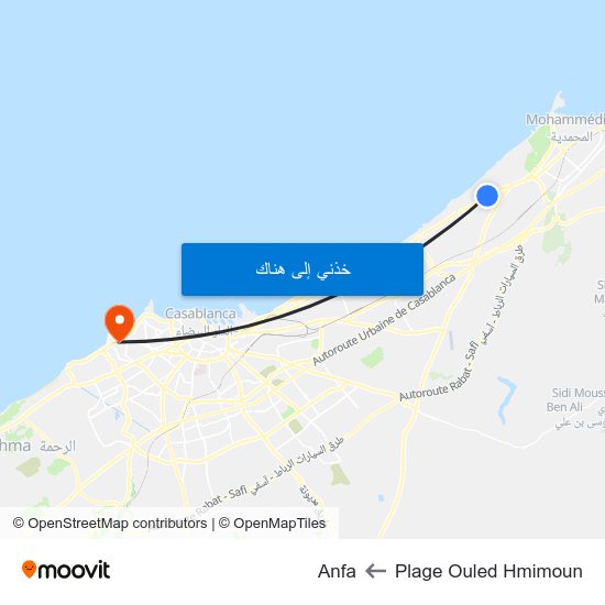 Plage Ouled Hmimoun to Anfa map