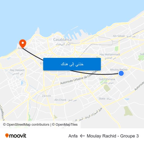 Moulay Rachid - Groupe 3 to Anfa map