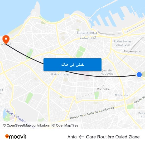 Gare Routière Ouled Ziane to Anfa map