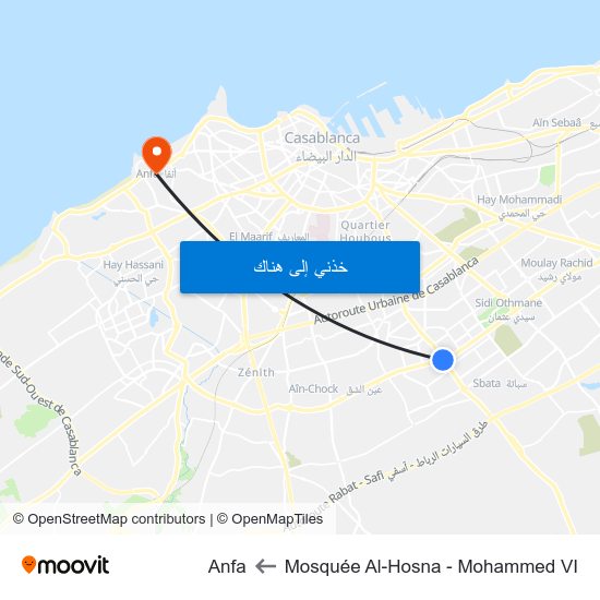 Mosquée Al-Hosna - Mohammed VI to Anfa map