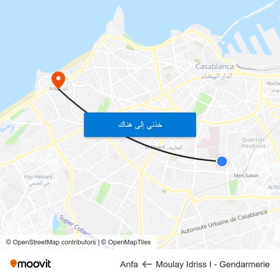 Moulay Idriss I - Gendarmerie to Anfa map