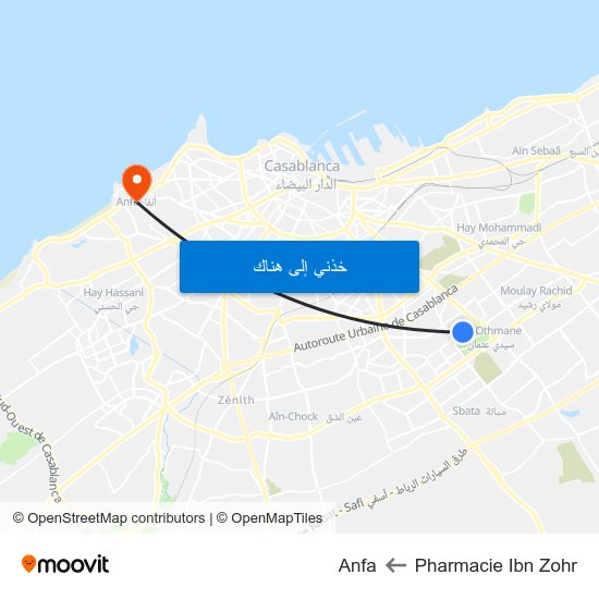 Pharmacie Ibn Zohr to Anfa map
