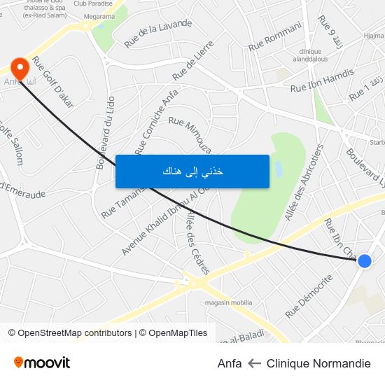 Clinique Normandie to Anfa map