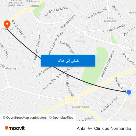 Clinique Normandie to Anfa map