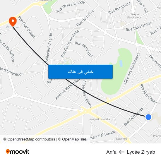 Lycée Ziryab to Anfa map