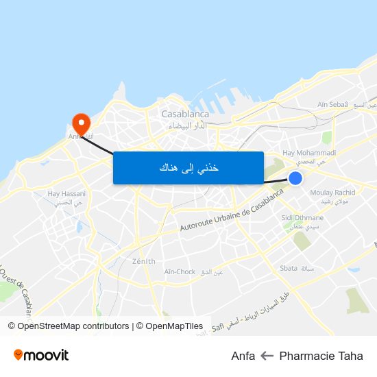 Pharmacie Taha to Anfa map