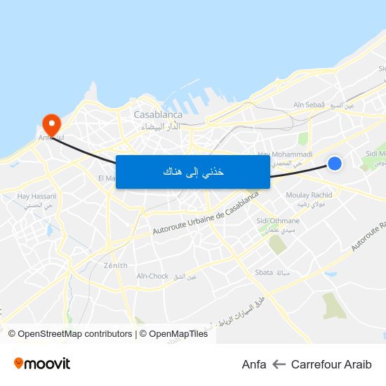 Carrefour Araib to Anfa map