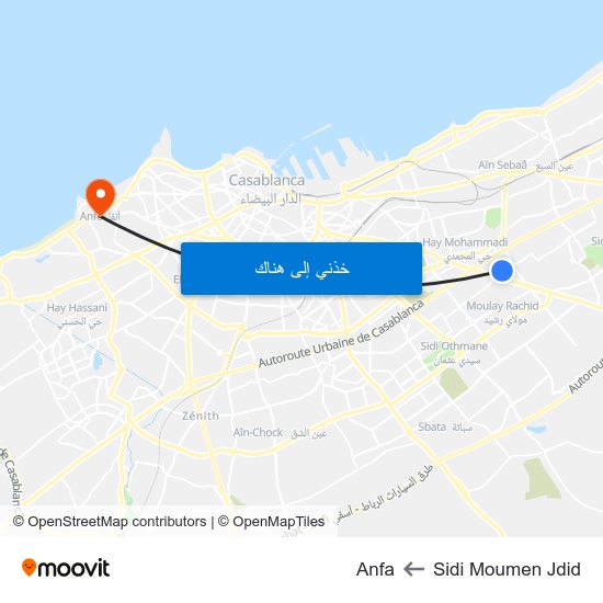 Sidi Moumen Jdid to Anfa map