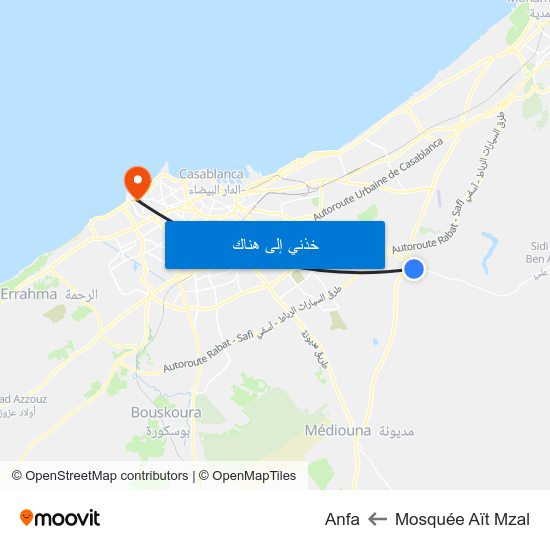 Mosquée Aït Mzal to Anfa map