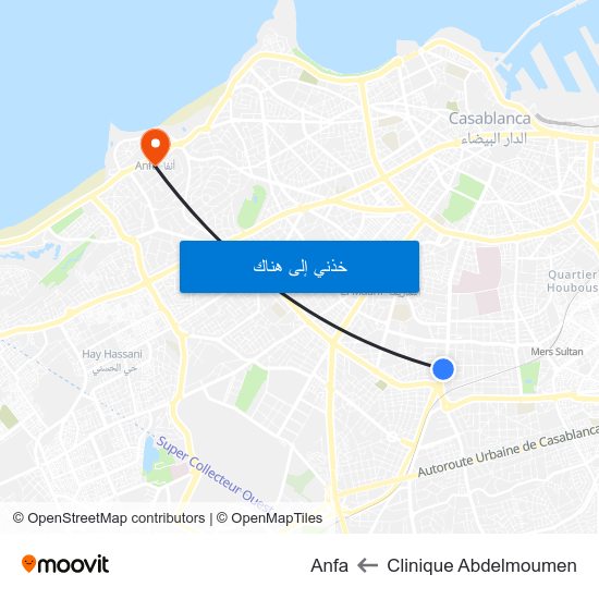 Clinique Abdelmoumen to Anfa map