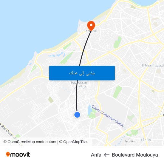 Boulevard Moulouya to Anfa map