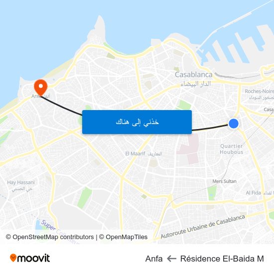Résidence El-Baida M to Anfa map