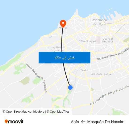 Mosquée De Nassim to Anfa map