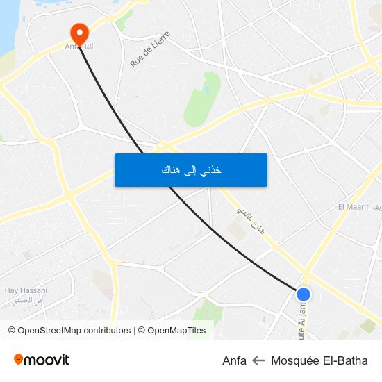 Mosquée El-Batha to Anfa map
