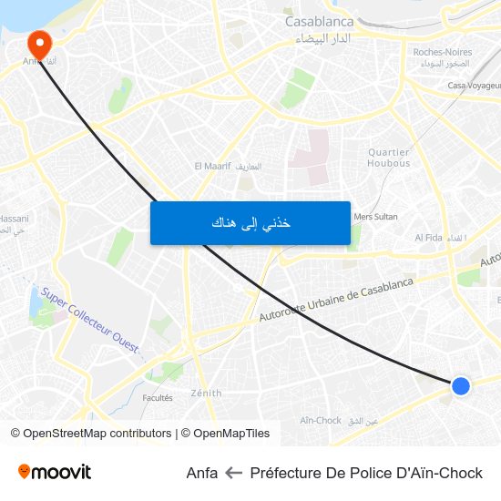 Préfecture De Police D'Aïn-Chock to Anfa map