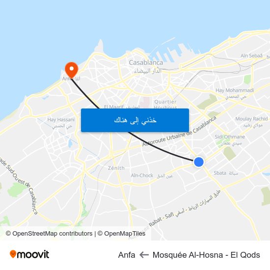 Mosquée Al-Hosna - El Qods to Anfa map