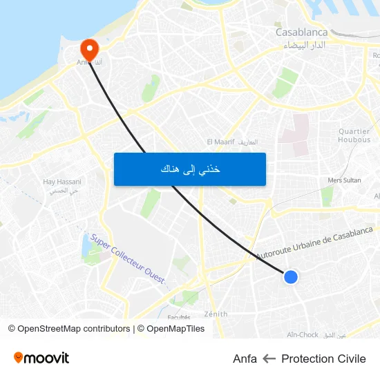 Protection Civile to Anfa map