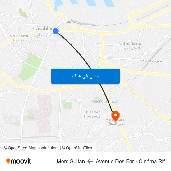 Avenue Des Far - Cinéma Rif to Mers Sultan map