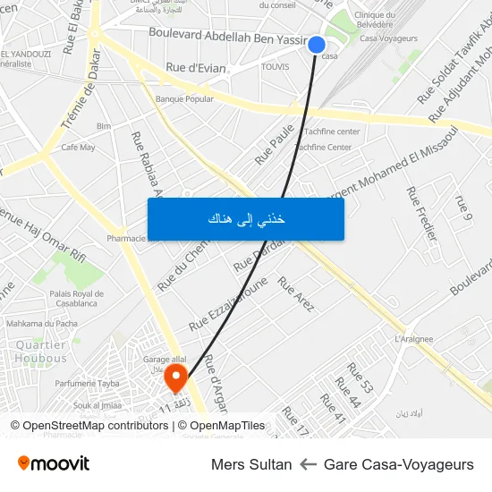 Gare Casa-Voyageurs to Mers Sultan map